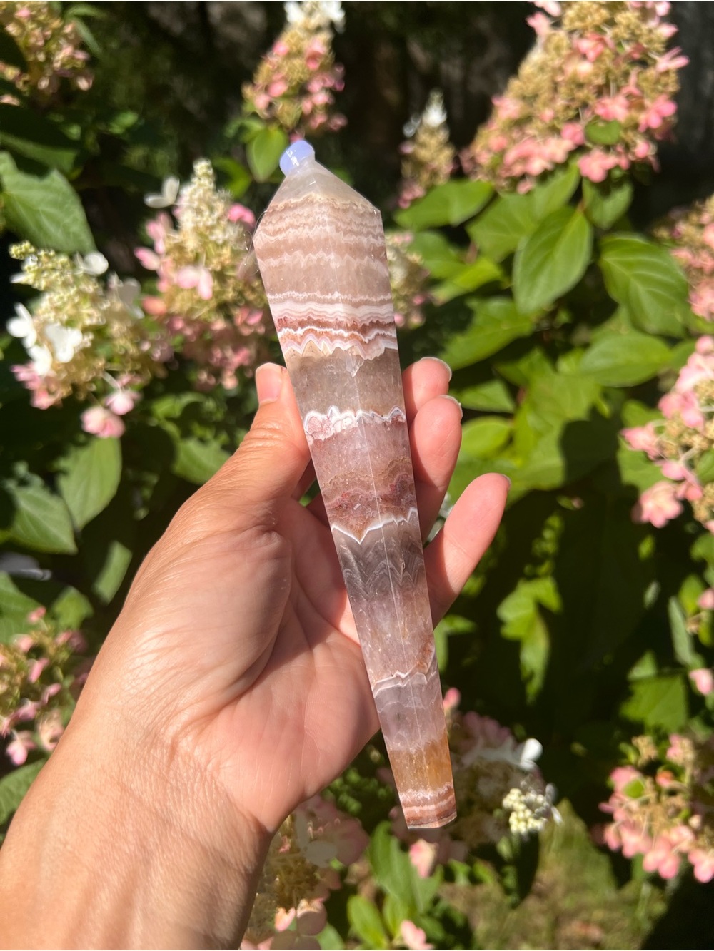 Amethyst (4) lace agate wand with stand | Crystal